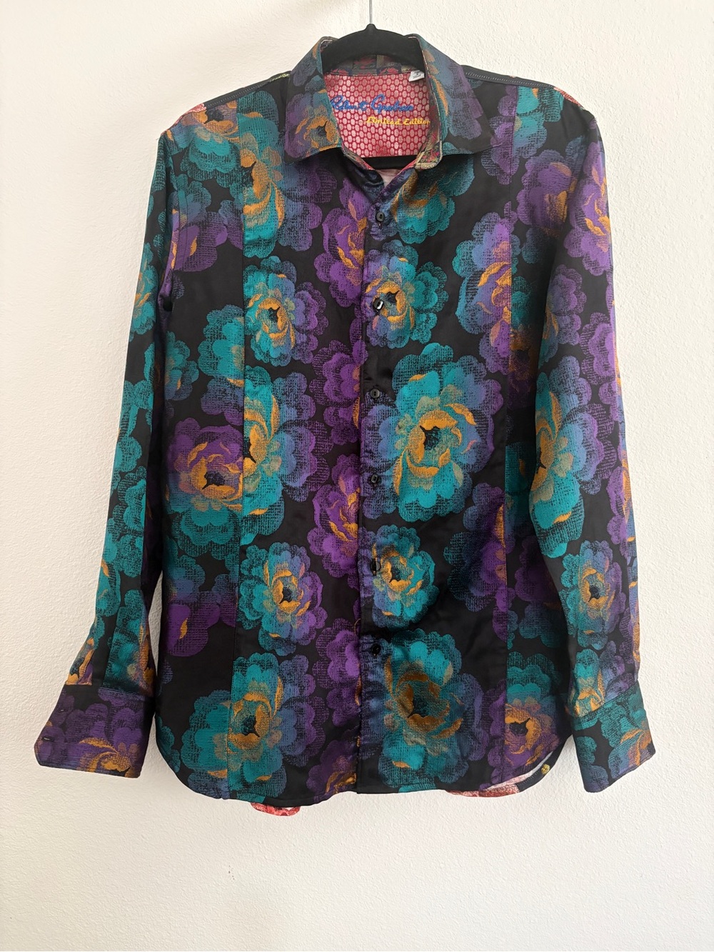 Robert Graham limited edition Men's Floral Black with Teal & Purple Bloom